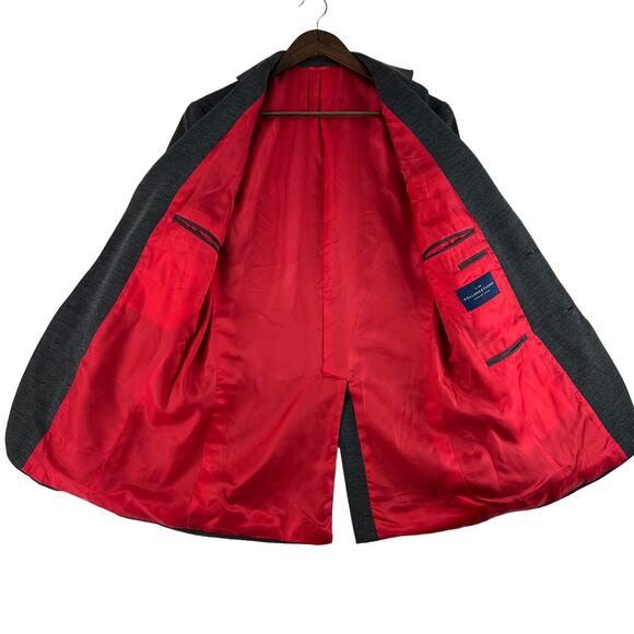 Holland & Sherry Blazer Mens Size 42R Gray Two-Button Merino Wool Red Lining - Picture 2 of 10